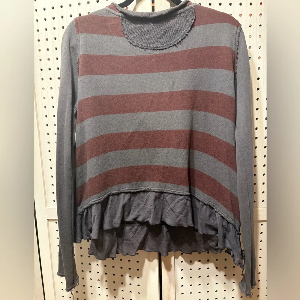 Free People (We The Free) Gray and Dark Red Striped Blouse - Picture 2 of 4